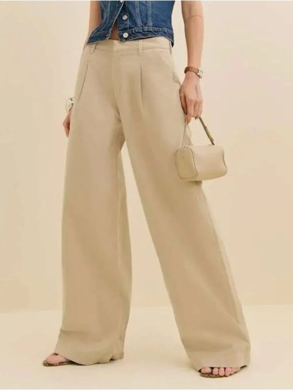 Reformation Malia Mid Rise Wide Leg Pleated Trouser Pants Size 28